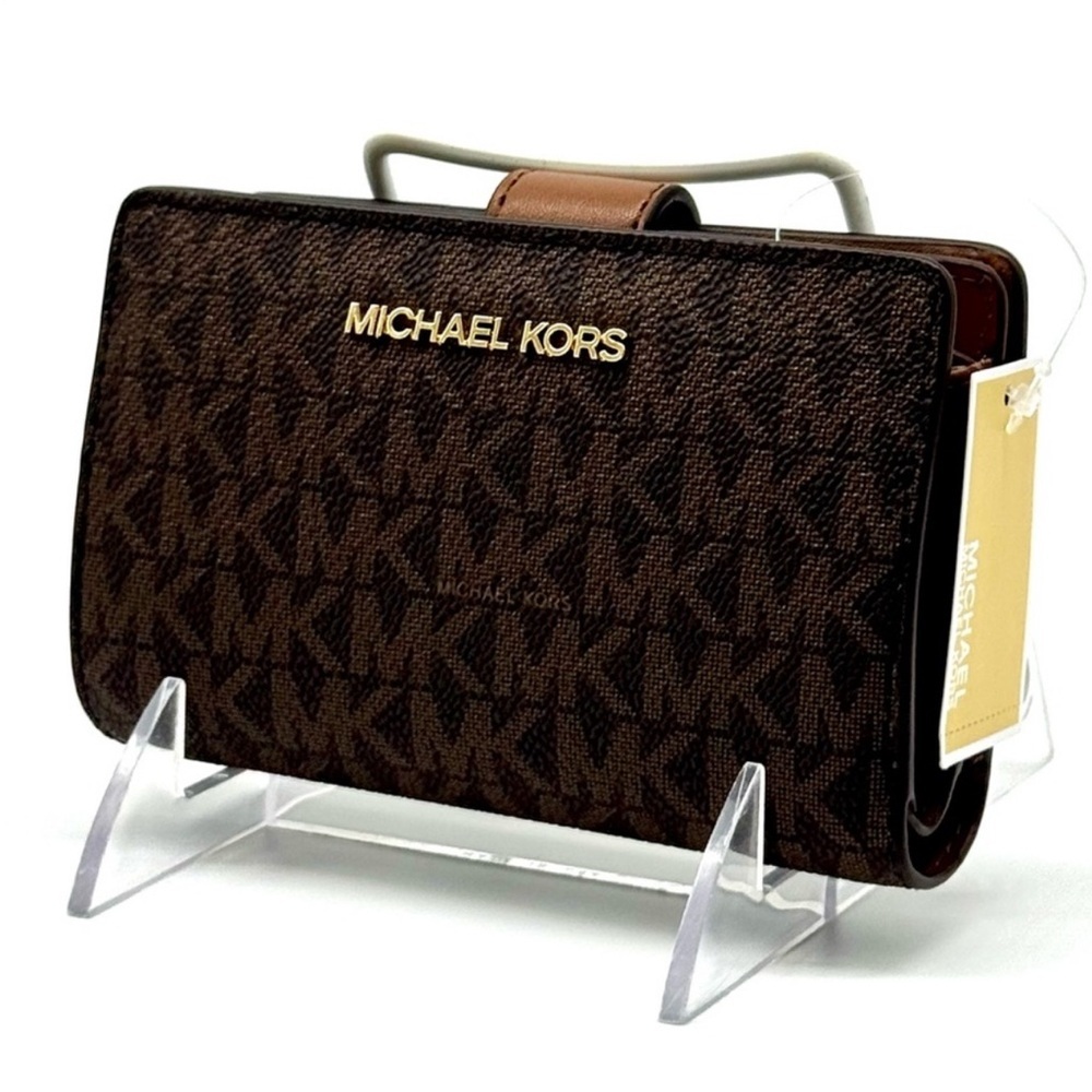 Michael Kors Medium Jet Set Travel Zip Chain Bifold Wallet - Brown Signature